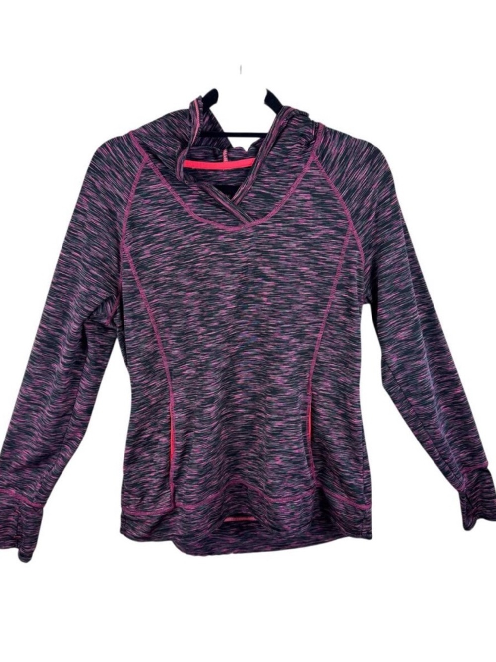 Tangerine Pink Black Space Dye Hooded‎ Lightweight Athletic Pullover Top Size L